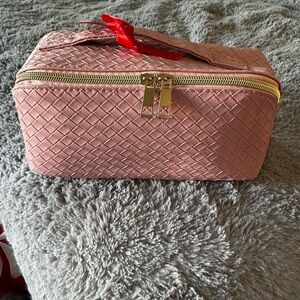 Chic Pink Woven Cosmetic Bag